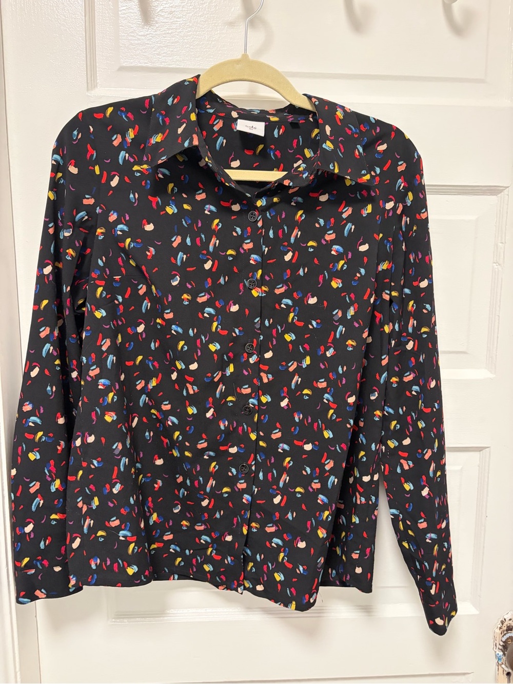 CAbi Black Button-Down Shirt with Multicolor Confetti Print